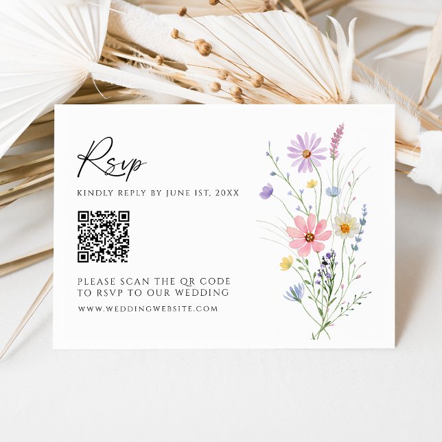 Wildflower Garden QR Code Wedding RSVP Card (Von Creator hochgeladen)