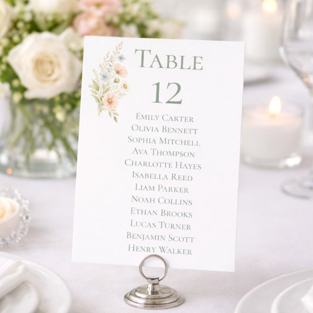 Wildflower Garden Table Number Seating Chart Cards (Von Creator hochgeladen)