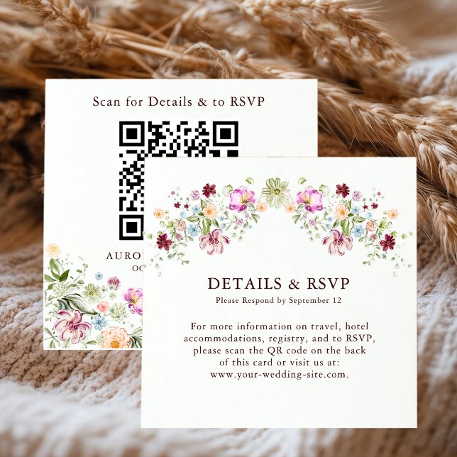 Wildflower Garden Wedding Details & RSVP QR Code  Begleitkarte (Von Creator hochgeladen)
