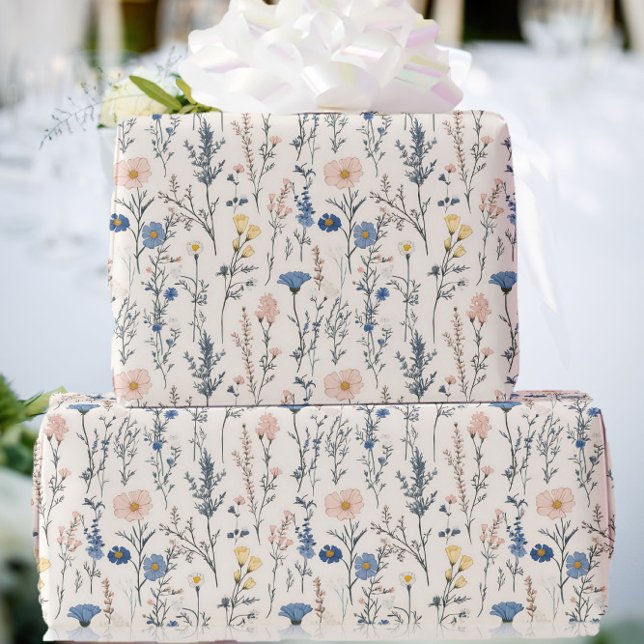 Wildflower Gift Wrapping Paper Blue & Pink Geschenkpapier (Von Creator hochgeladen)