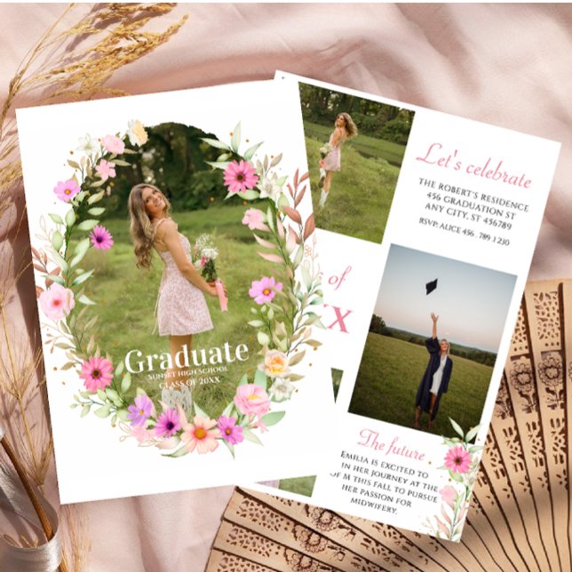 Wildflower Graduation Party photo Einladung (Von Creator hochgeladen)