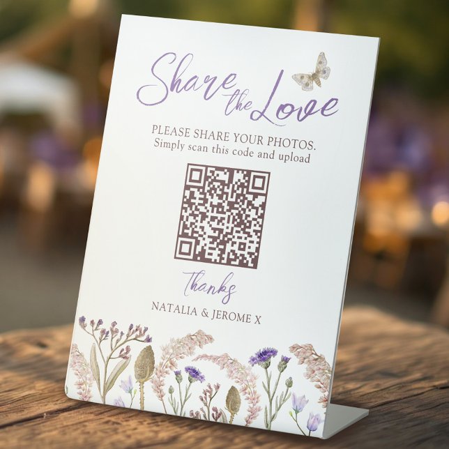 Wildflower grass watercolor fall wedding QR Sockelschild (Von Creator hochgeladen)
