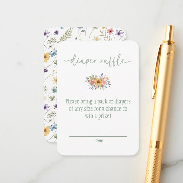 Wildflower Green Baby Shower Diaper Raffle Card Begleitkarte (Vorderseite/Rückseite Beispiel)