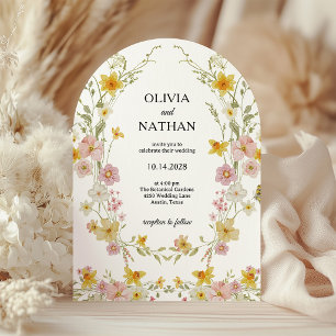 Wildflower-Hochzeit   Rosa und Gelber Garten Einladung