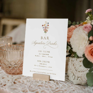 Wildflower-Hochzeit Signature-Drink-Menü Poster