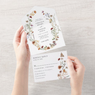 Wildflower-Hochzeitseinladung in einem Stück All In One Einladung