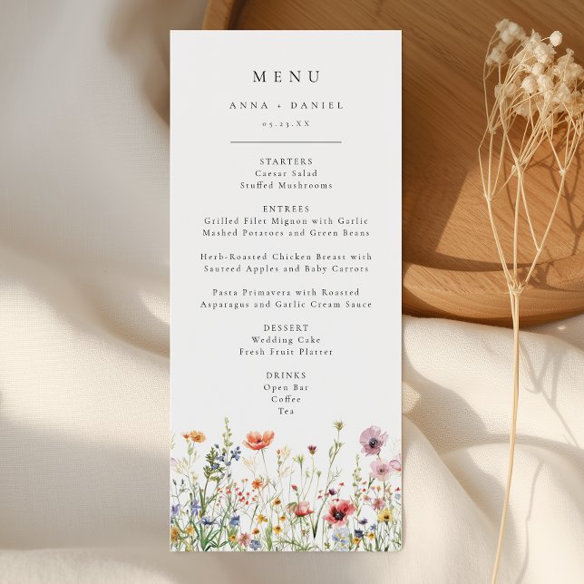 Wildflower-Hochzeitsmenü Menükarte (Von Creator hochgeladen)