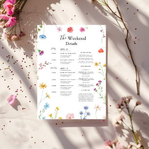 Wildflower-Hochzeitswochenende-Reiseroute Zeitplan Feiertagskarte