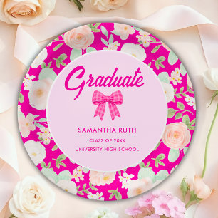 Wildflower Hot Pink Gingham-Schleife Abschlussfeie Pappteller