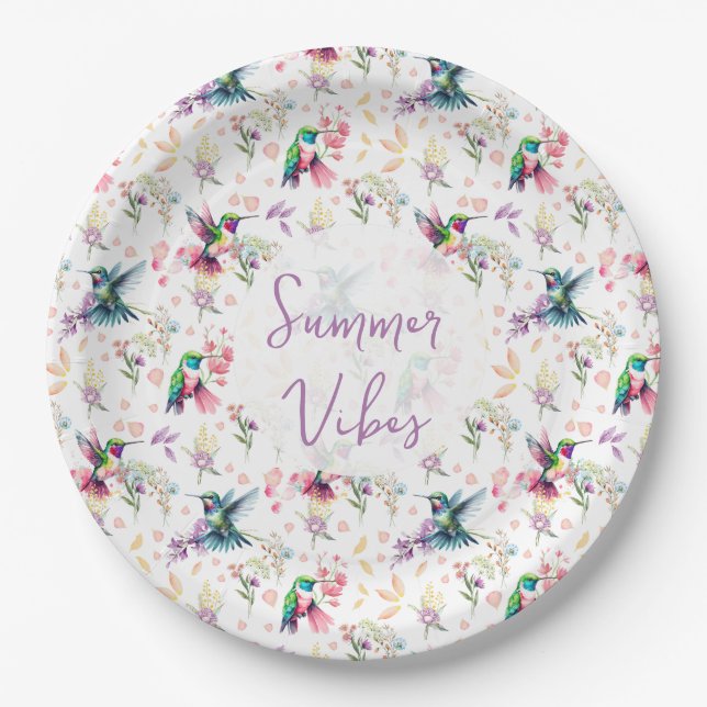Wildflower & Hummingbird Summer Vibes Pappteller (Vorderseite)