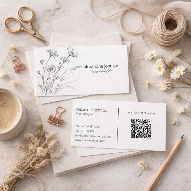 Wildflower Illustration with QR Code Business Card Visitenkarte (Von Creator hochgeladen)