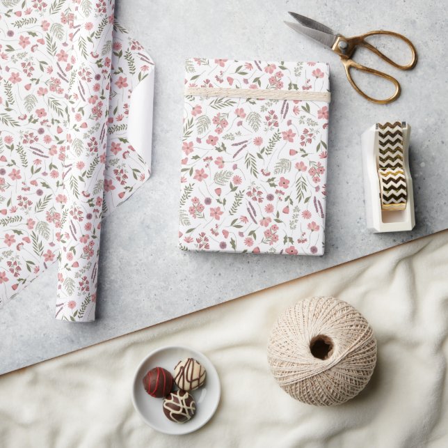 Wildflower illustriertes Geschenkpapier - Pink (Kunsthandwerk)