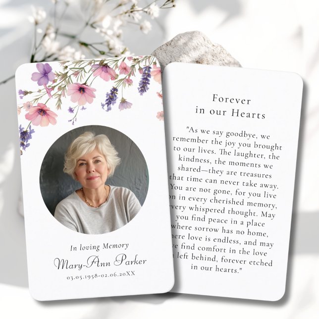 Wildflower "In loving Memory" Photo Funeral Visitenkarte (Wildflower "In loving Memory" Photo Funeral Sympathy Beige Memorial Prayer Cards.)