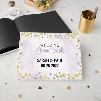 Wildflower Lavender And Yellow Floral Wedding Gästebuch