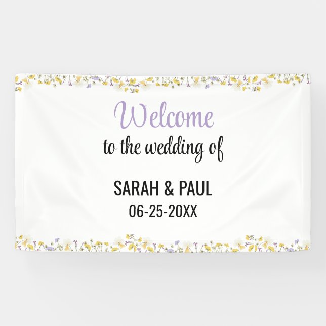 Wildflower Lavender and Yellow Wedding Banner (Horizontal)