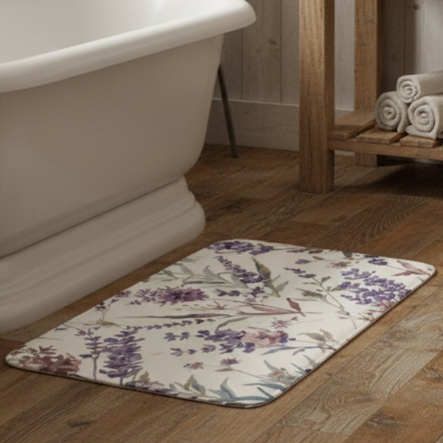 Wildflower Lavender Boho Botanical Floral Badematte (Von Creator hochgeladen)