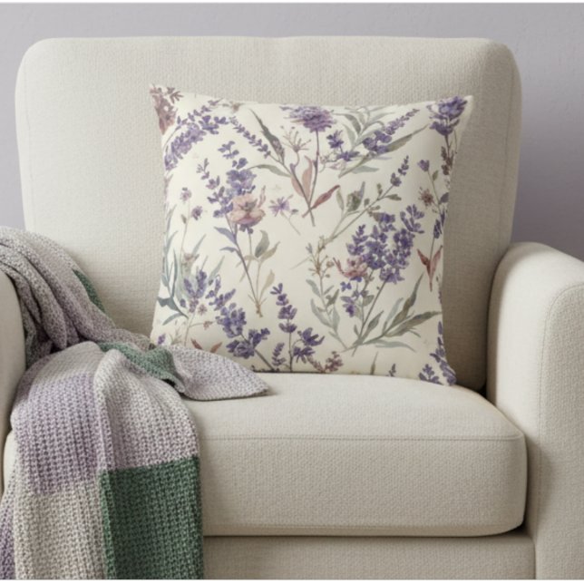 Wildflower Lavender Boho Botanical Floral Kissen (Von Creator hochgeladen)