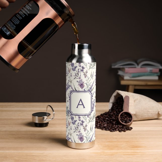 Wildflower Lavender Boho Botanical Floral Monogram Trinkflasche (Kaffee)