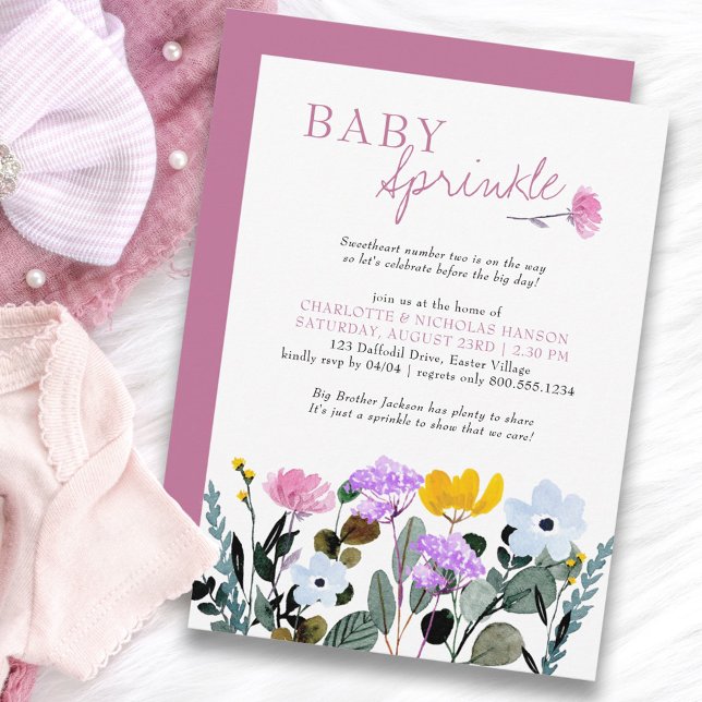 Wildflower Lawn Pretty Baby Sprinkle Einladung (Baby Sprinkle Invitation with personalized poem)