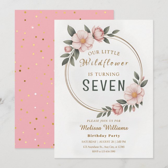 Wildflower Level 7 Birthday Einladung (Vorne/Hinten)