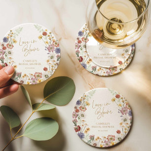 Wildflower-Liebe-in-Vollem-Blütenstand-Hochzeitsdu Runder Pappuntersetzer