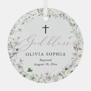Wildflower Lila Mädchen Kreuz Taufschmuck Ornament Aus Glas