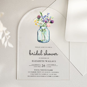 Wildflower-Mason-Glas-Brautjungfernparty Acryleinladungen