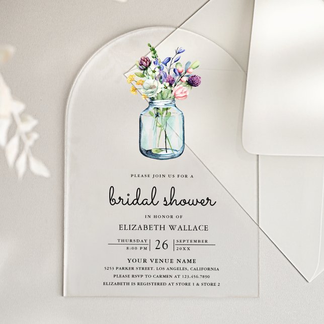 Wildflower Mason Jar Bridal Shower Acryleinladungen (Von Creator hochgeladen)