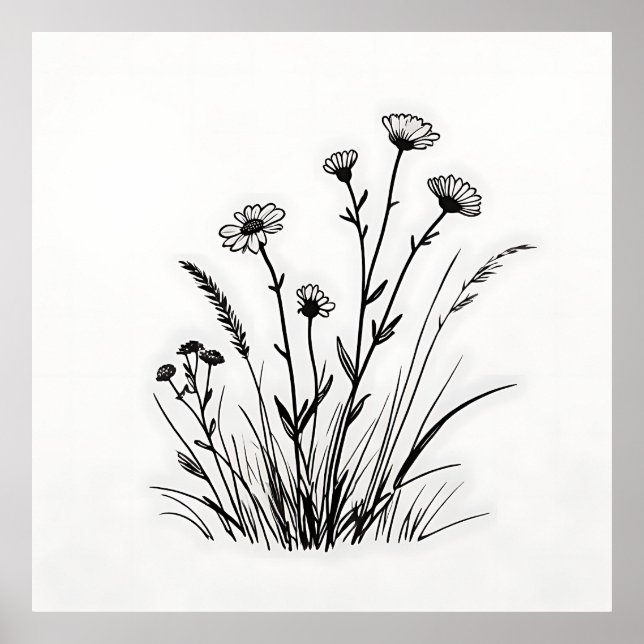 Wildflower Meadow Daisies Line Art Poster (Vorne)