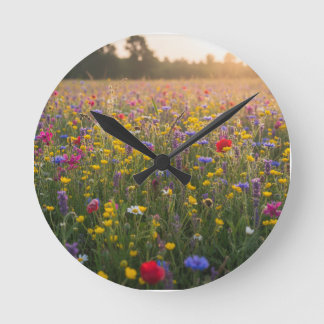 Wildflower Meadow –Hand-Drawn Botanical Graphic Te Runde Wanduhr