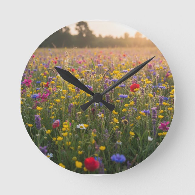 Wildflower Meadow –Hand-Drawn Botanical Graphic Te Runde Wanduhr (Vorderseite)