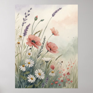 Wildflower Meadow Wall Art | Poppies Lavender. Poster