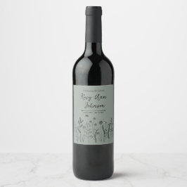 Wildflower Memorial Wine Label on Sage Green Weinetikett