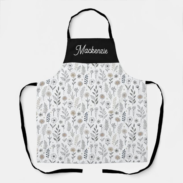 Wildflower Moderne Boho Stilvolle Monogramm Name  Schürze (Vorderseite)