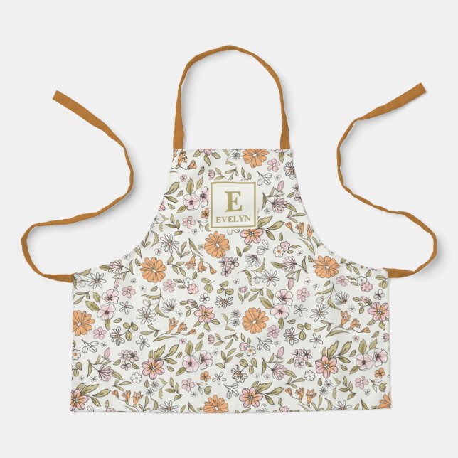 Wildflower monogram floral Apron Schürze (Vorderseite)
