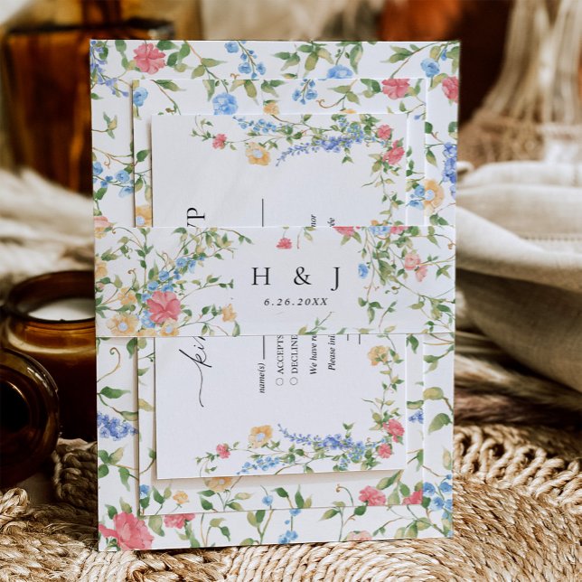 Wildflower-Monogramm-Hochzeit  Einladungsbanderole (Von Creator hochgeladen)