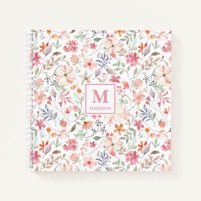 Wildflower-Monogramm-Notizbuch-Journal Notizbuch (Vorderseite)