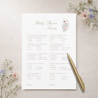 Wildflower Neutral Baby Shower Trivia Game Card Einladung