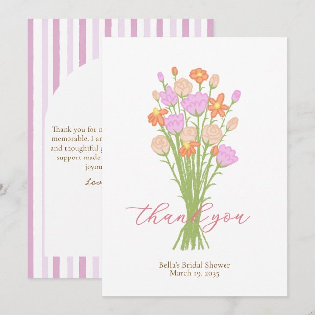 Wildflower Pastel Bridal Shower Custom Thank You  Dankeskarte (Vorne/Hinten)