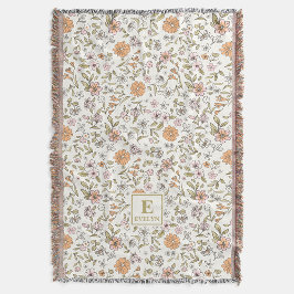 Wildflower-Personalisierte Namens-Monogramm-Wurfde Decke