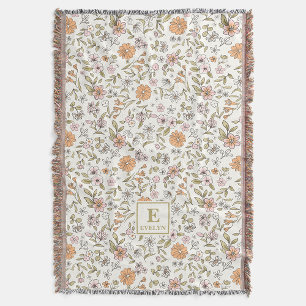 Wildflower-Personalisierte Namens-Monogramm-Wurfde Decke
