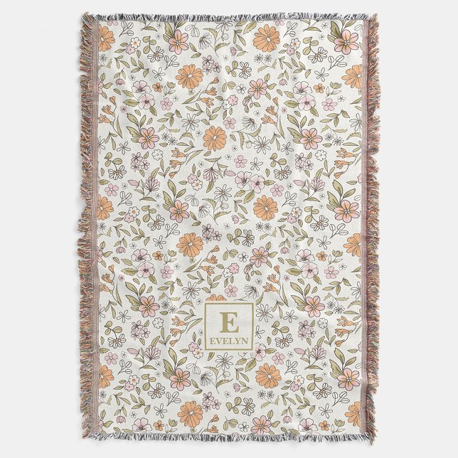 Wildflower-Personalisierte Namens-Monogramm-Wurfde Decke (Von Creator hochgeladen)