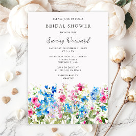 Wildflower Pink and Blue Floral Bridal Shower Einladung
