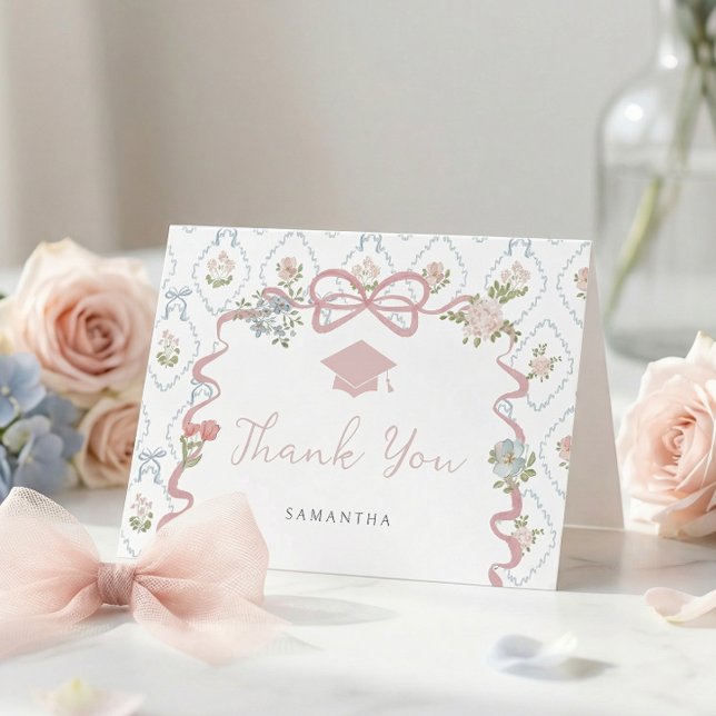 Wildflower Pink Bow Graduation Dankeskarte (Von Creator hochgeladen)
