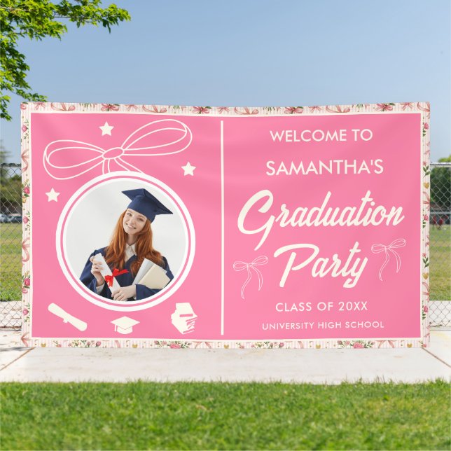 Wildflower Pink Striped Bows & Ribbons Graduation Banner (Außenbereich)