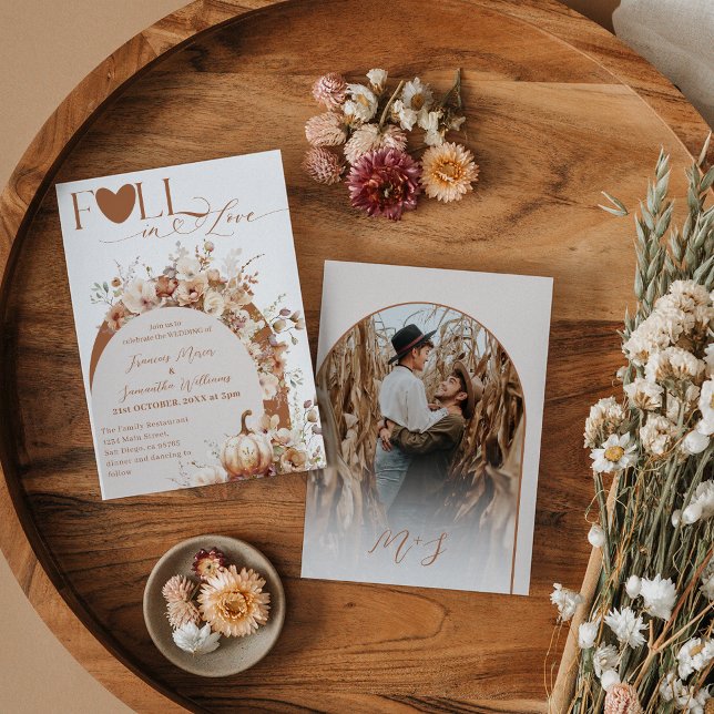 Wildflower & Pumpkin Boho Chic Fall Wedding Einladung (Von Creator hochgeladen)