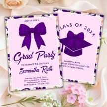 Wildflower Purple Gingham Bow Graduation Party