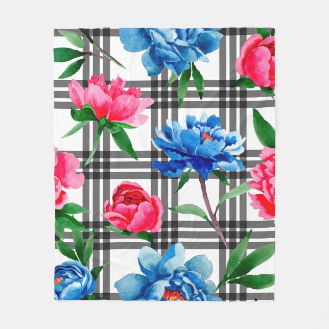 Wildflower red and blue peonies flowers pattern in fleecedecke (Vorderseite)