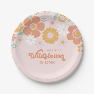 Wildflower Retro-Blumen zum ersten Geburtstag Pappteller