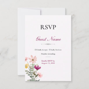 Wildflower Romance RSVP-Karte Rosa Floral RSVP Karte